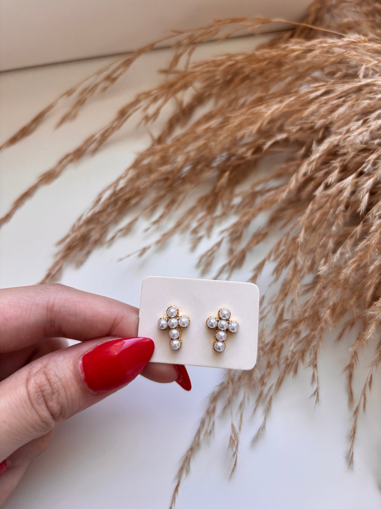 Pearls Cross Studs